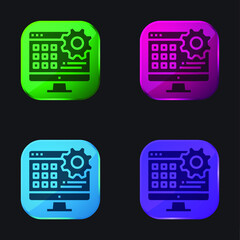 Black Square four color glass button icon