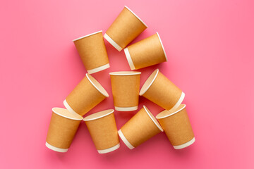 A lot of paper cups for take away coffee or tea