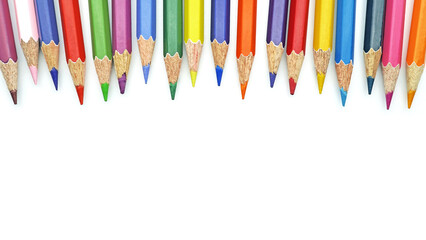 Colorful row of colored pencils, Isolated on white background