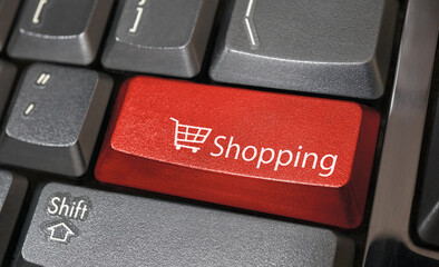 Shopping cart symbol button on computer keyboard, Online shopping, Business purchase concept