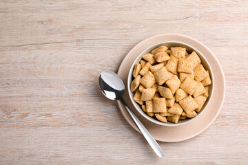 Delicious corn pads served on light wooden table, top view. Space for text