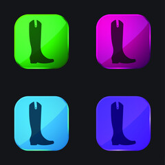 Boot Tall And Black four color glass button icon