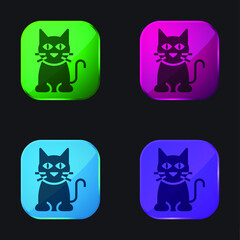 Black Cat four color glass button icon