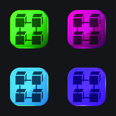 Blockchain four color glass button icon