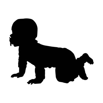 baby crawl on knees with pacifier in mouth silhouette