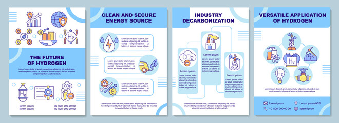 Future of hydrogen brochure template. Secure energy source. Flyer, booklet, leaflet print, cover design with linear icons. Vector layouts for presentation, annual reports, advertisement pages