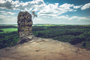 The rock formation with a beautiful view of the surroundings is also known as Čapská palice.