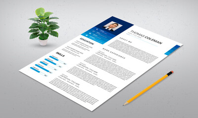 CV / resume design template blue color minimalist vector - modern curriculum vitae design