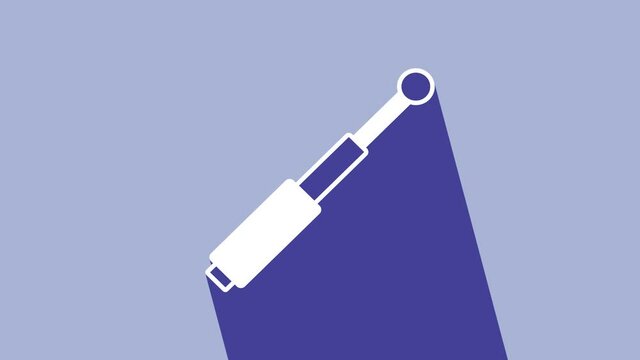 White Telescopic baton icon isolated on purple background. 4K Video motion graphic animation