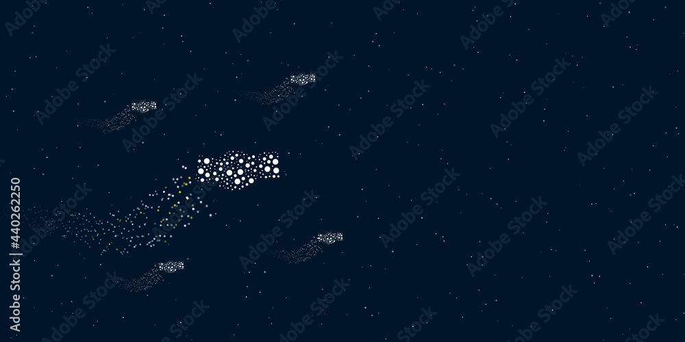 Poster a handshake symbol filled with dots flies through the stars leaving a trail behind. four small symbo