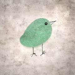 stylish textured old paper background with funny little birds made of sea glass pebble pieces 

