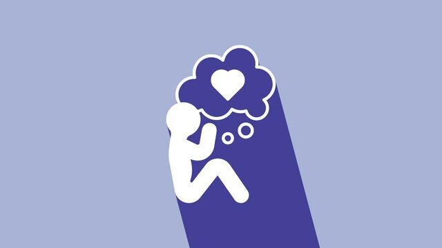 White Human head with heart icon isolated on purple background. Love concept with human head. 4K Video motion graphic animation