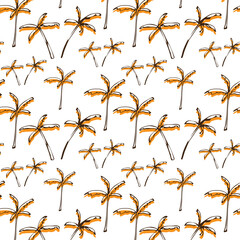 Seamless pattern with palm trees in doodle style. Hand drawn vector illustrations isolated on white