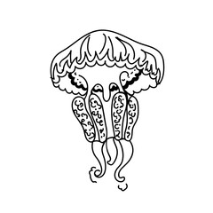 Jellyfish in minimalism style. Outline logo for use in packaging design, web and mobile applications.