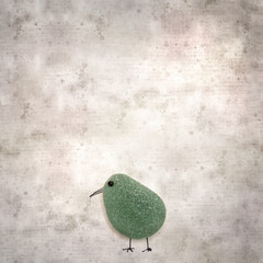 stylish textured old paper background with funny little birds made of sea glass pebble pieces 
