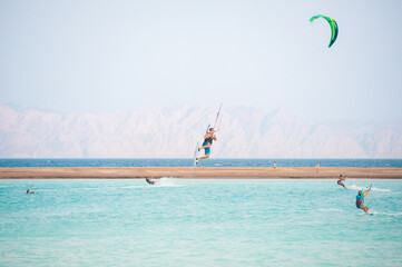 kitesurfers in the sky over the blue lagoon Egypt	
