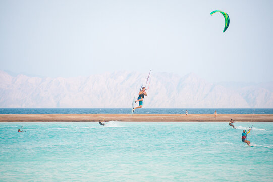 kitesurfers in the sky over the blue lagoon Egypt	
