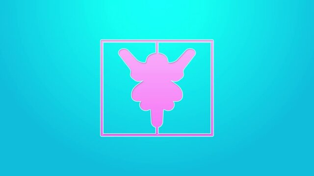 Pink line Rorschach test icon isolated on blue background. Psycho diagnostic inkblot test Rorschach. 4K Video motion graphic animation