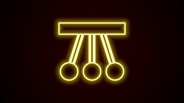 Glowing neon line Pendulum icon isolated on black background. Newtons cradle. 4K Video motion graphic animation