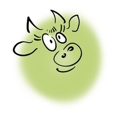 Smiling cow on green background