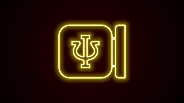 Glowing neon line Psychology icon isolated on black background. Psi symbol. Mental health concept, psychoanalysis analysis and psychotherapy. 4K Video motion graphic animation