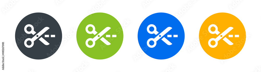 Poster Set of scissors with cut lines icon vector illustration.