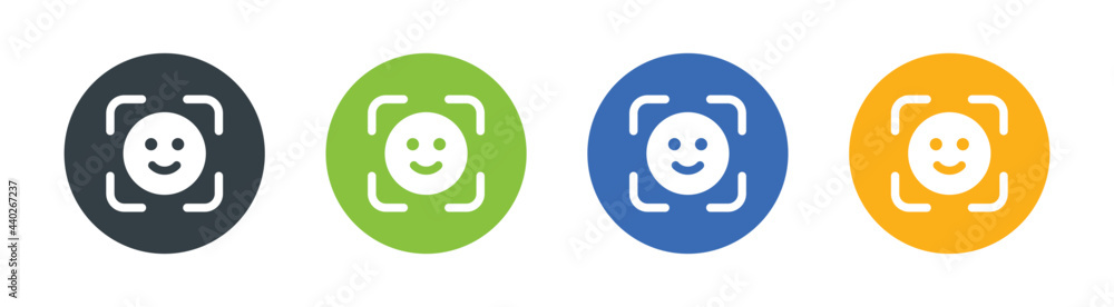 Poster face id icons. face scanning process icons. facial recognition system on circle signs.