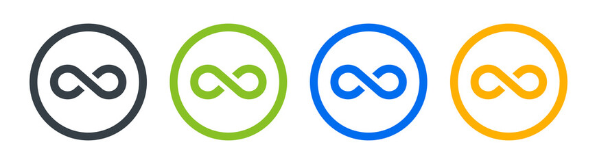 Infinity symbol icons set. Circle button