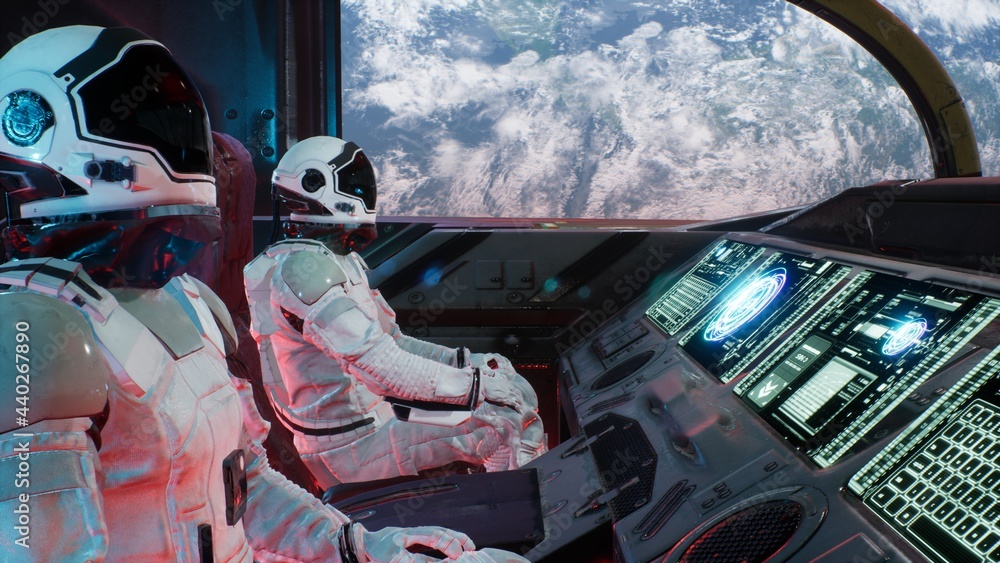 Canvas Prints astronauts rush in their spaceship through the space wormhole at great speed. the image is for fanta