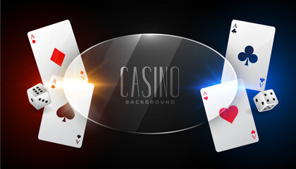 casino background with ace cards and glass frame