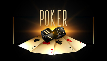 poker background with golden cards and realistic dice