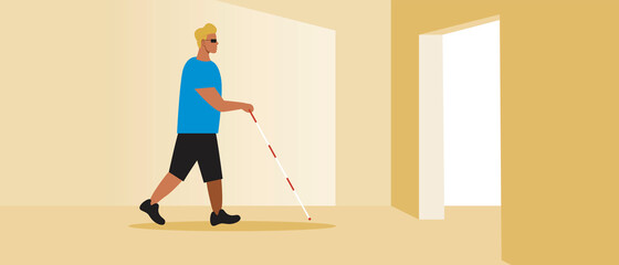 Mobility of a blind disabled person, doorway, Flat vector stock illustration with Indoor for an inclusive person, a door for the blind