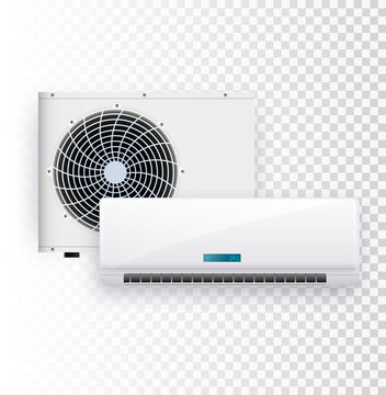 Vector set of air conditioner installation on transparent background.