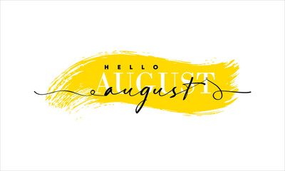 Hello August card. One line. Lettering poster with text. Vector EPS 10. Isolated on white background © Влада Яковенко