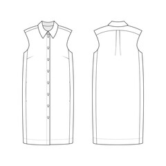 Fashion technical drawing of sleeveless oversized shirt dress