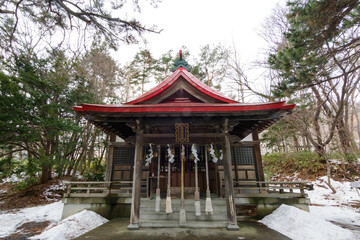 Beautiful Architecture Fushimiinari Taisha Shrine Temple in Hokkaido, Japan During winter season.