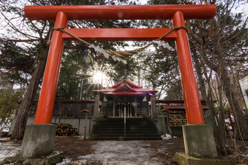 Beautiful Architecture Fushimiinari Taisha Shrine Temple in Hokkaido, Japan During winter season.