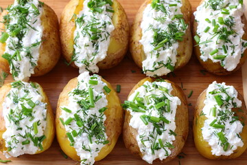 Baked potatoes with cottage cheese paste called 
