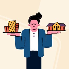 The realtor woman with houses on her palms