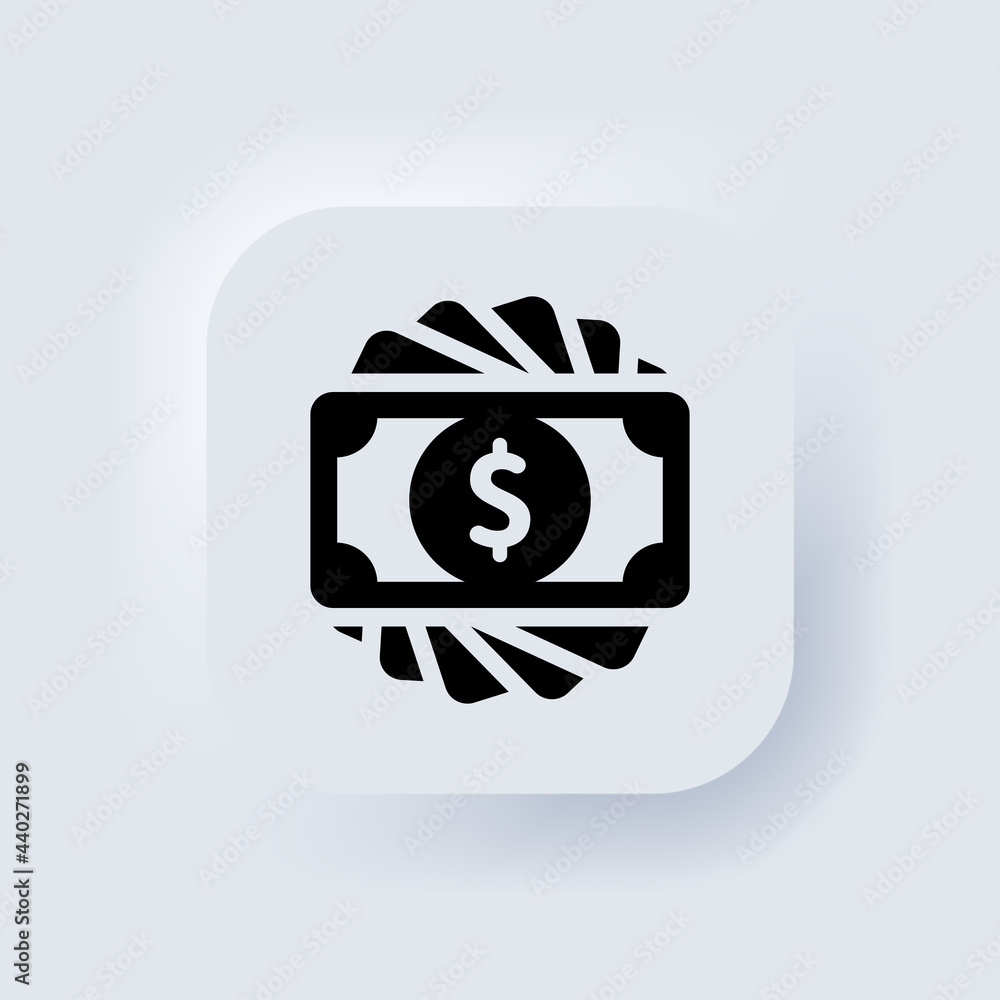 Poster cash money icon. dollar banknote icon. neumorphic ui ux white user interface web button. neumorphism