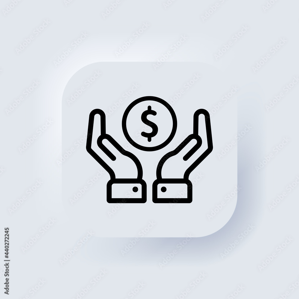 Poster coin in hands icon. money. finance. banking. elements for mobile concepts and web apps. neumorphic u