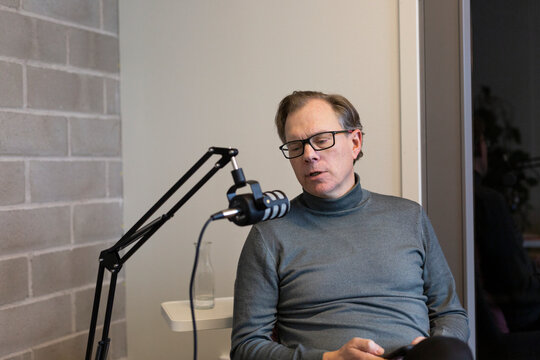Man recording with microphone