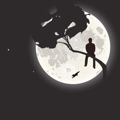 vector illustration of night view on a bright moon, great for sticker banners