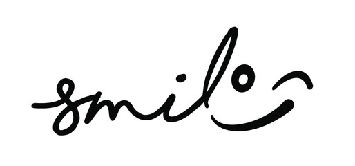 Slogan smile with the letter e as a happy face. Flat cartoon vector laugh pictogram. Laughing lip symbol