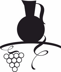 vintage jug with a bunch of grapes and wine glass 