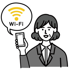 女性　ミドルエイジ 　ベクター　ポップ　wifi インターネット
