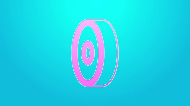 Pink line Skateboard ball bearing icon isolated on blue background. 4K Video motion graphic animation