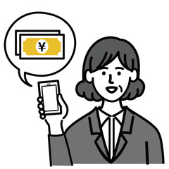 女性　ミドルエイジ ベクター　ポップ　お金　スマホ　提案
