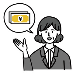 女性　ミドルエイジ 　ベクター　ポップ　お金　提案
