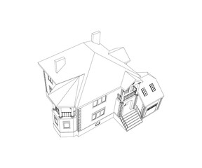 Vector perspective of luxury modern house exterior. 3D vector model of cottage isolated on white background. Top view.